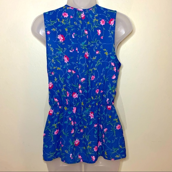 Sienna Sky Blue Sleeveless Faux Wrap Blouse w/ Floral Print - Sz. S - Picture 2 of 5